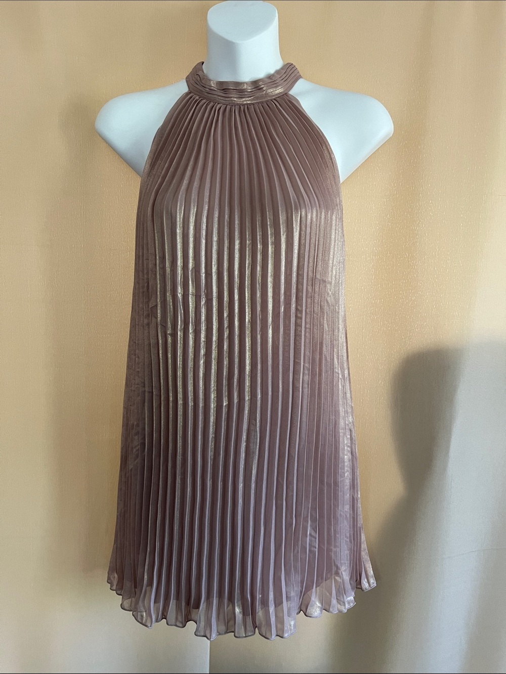 Worthington Metallic Pleated Halter Top - Taupe